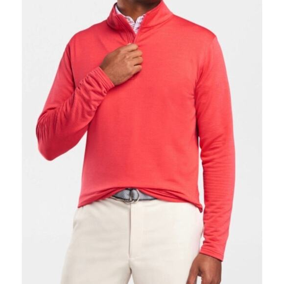 Peter Millar Birchmont Mélange Ribbed Quarter Zip Pullover Red 2XL Golf Casual - Picture 1 of 10